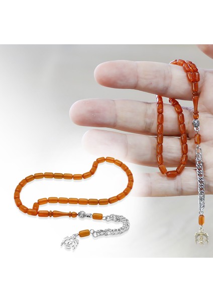 Ateş Kehribar Tesbih - Kararmaz Metal Püsküllü - Mini Boy - Gün Batımı - Kapsül Kesim fiyatları