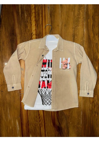 4-8 Yaş Tişört Gömlek Kombini Vizon