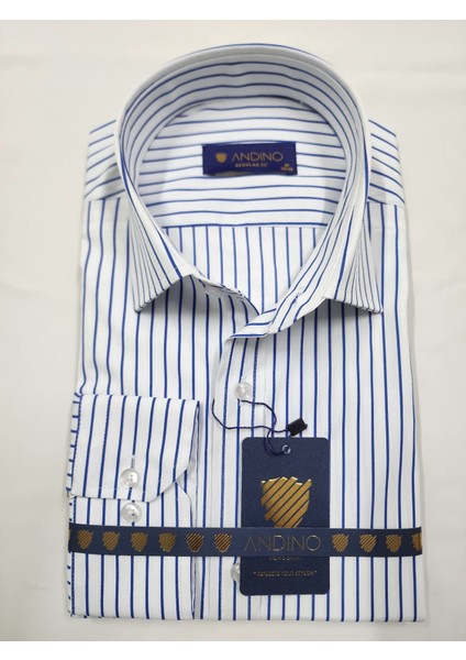 Regularfit Koyu Mavi Çizgili Erkek Gömlek Likralı Esnek Kumaş Yaka Alttan Düğmeli AR0720711-02 fiyatları