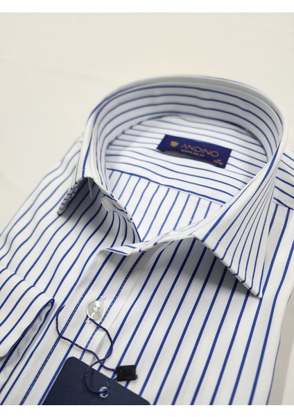 Regularfit Koyu Mavi Çizgili Erkek Gömlek Likralı Esnek Kumaş Yaka Alttan Düğmeli AR0720711-02 modelleri
