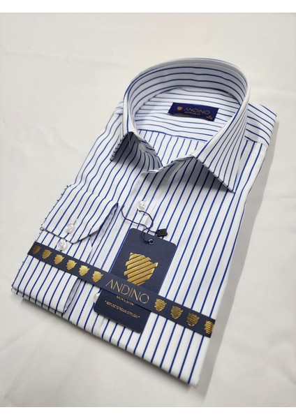 Regularfit Koyu Mavi Çizgili Erkek Gömlek Likralı Esnek Kumaş Yaka Alttan Düğmeli AR0720711-02 indirimleri
