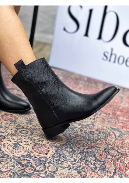 Sleipnir Hakiki Deri Kadın Siyah Kovboy Bot