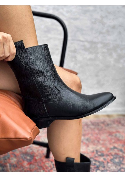 Sleipnir Hakiki Deri Kadın Siyah Kovboy Bot