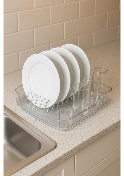 Şeffaf Akrilik Tabaklık Bulaşıklık Düzenleyici 2 Parça 37X38X7 cm