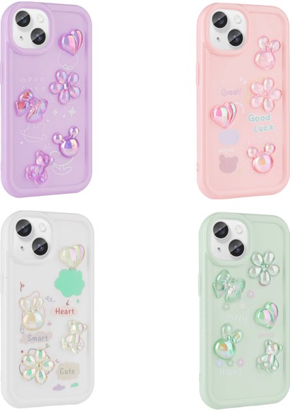 Apple iPhone 15 Plus Kılıf Kabartma Figürlü Parlak Spıa Toys Silikon Kapak-Mor fiyatları