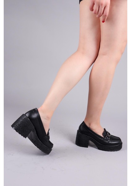 Ferlac Taşlı Tokalı Kalın Topuklu Loafer Siyah fiyatları