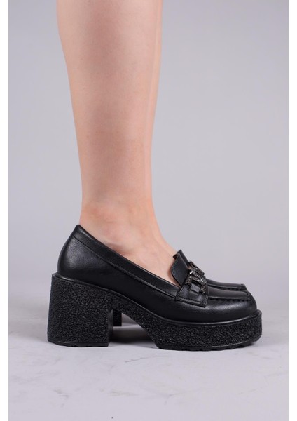 Ferlac Taşlı Tokalı Kalın Topuklu Loafer Siyah modelleri