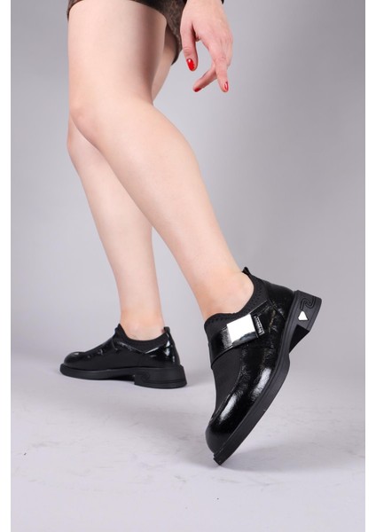 Pabna Cilt-Strech Garnili Loafer Siyah