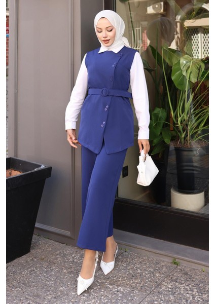 Kemerli Yelek Pantolon Takım Indigo 19250 modelleri