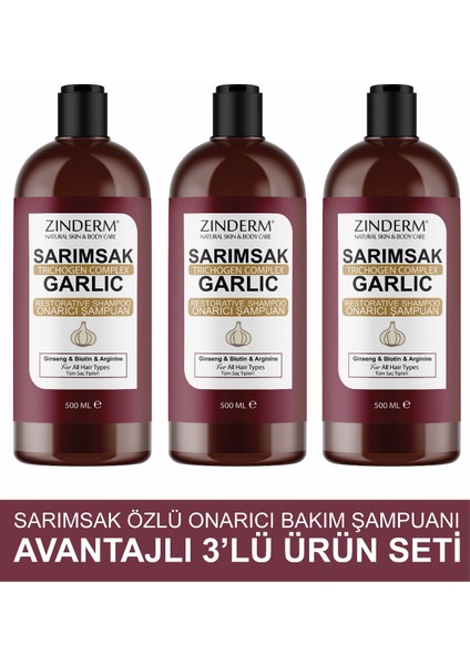 Trichogen Complex Güçlendirici Sarımsak Özlü Tuzsuz Şampuan | Dökülme Karşıtı & Onarıcı (3 Adet x 500 Ml)