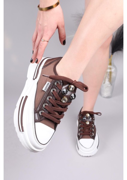 Burrel Cilt Garnili Kalın Tabanlı Paraşüt Sneakers Kahverengi