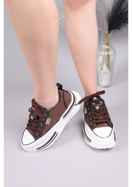 Burrel Cilt Garnili Kalın Tabanlı Paraşüt Sneakers Kahverengi