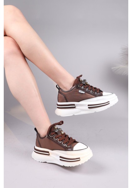 Burrel Cilt Garnili Kalın Tabanlı Paraşüt Sneakers Kahverengi