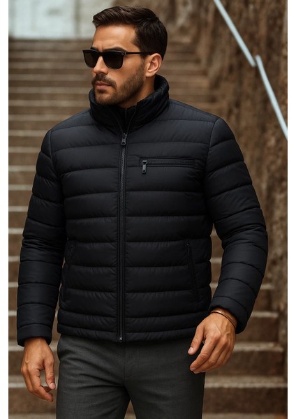 Erkek Kışlık Basic Dik Yaka Fermuarlı K.lacivert Şişme Mont