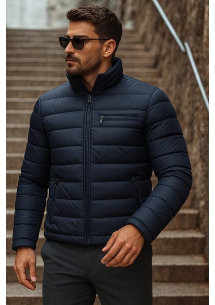 Erkek Kışlık Basic Dik Yaka Fermuarlı K.lacivert Şişme Mont fiyatları