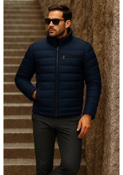 Erkek Kışlık Basic Dik Yaka Fermuarlı K.lacivert Şişme Mont fırsatları