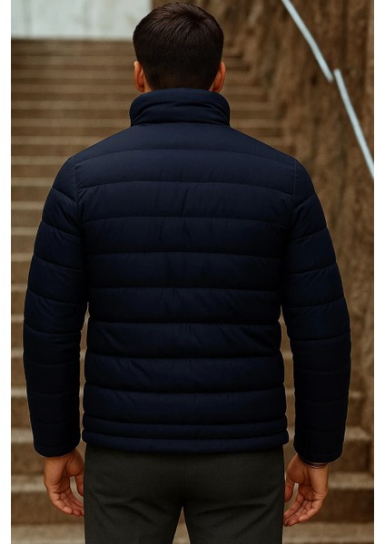 Erkek Kışlık Basic Dik Yaka Fermuarlı K.lacivert Şişme Mont