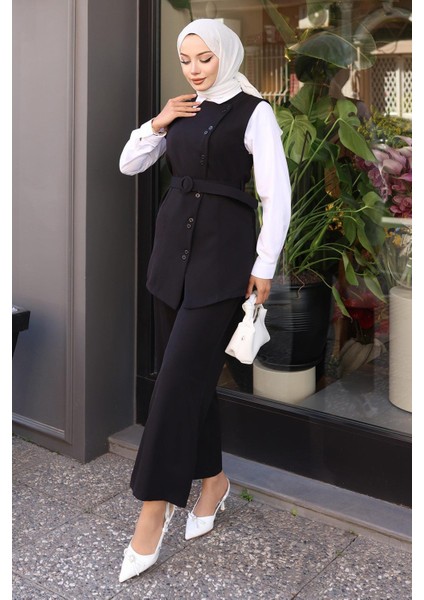 Kemerli Yelek Pantolon Takım Siyah 19250 modelleri