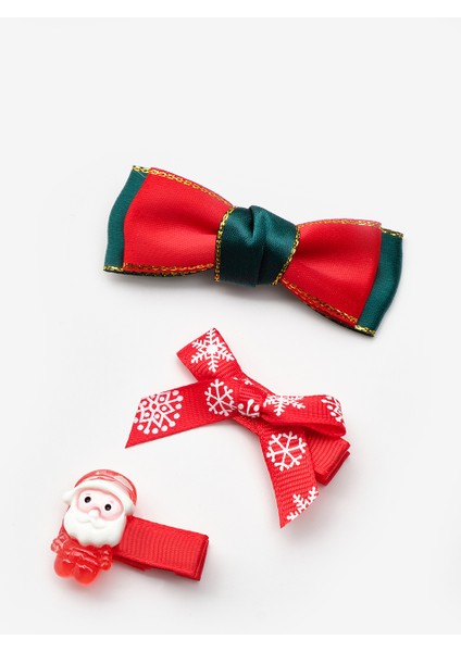 Kırmızı Noel Baba Figürlü Kız Çocuk 3'lü Klips Toka Set fiyatları