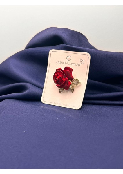 Kırmızı Gold Taşlı Gül Broş Yaka Iğnesi fiyatları