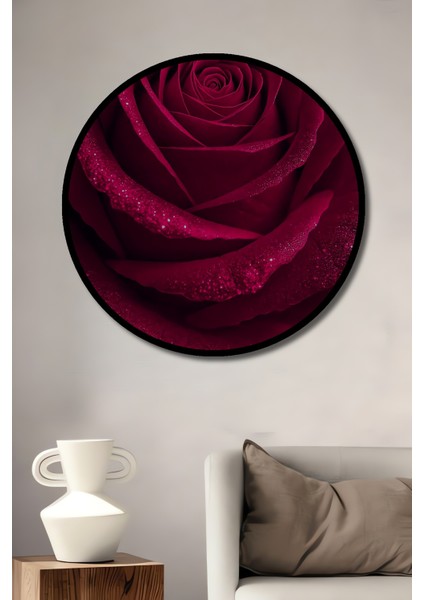 Işıltılı Gül Yağlıboya Görünümlü Dekoratif Ahşap Tablo Yuvarlak Tablo fiyatları