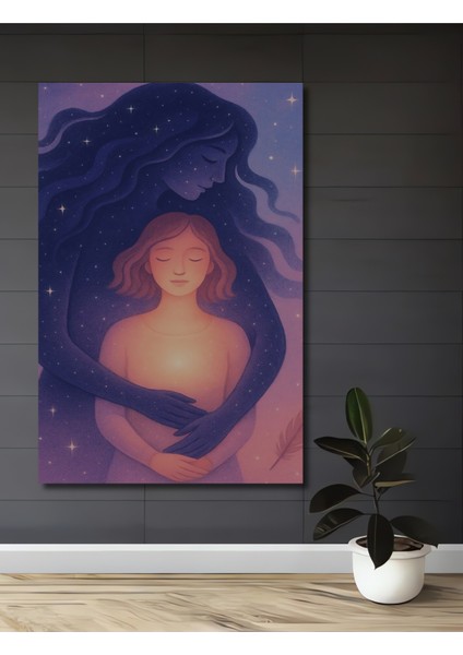 Göksel Anne Kucağında Ruh Yağlı Boya Görünümlü Ahşap Dekoratif Tablo Dikdörtgen Tablo