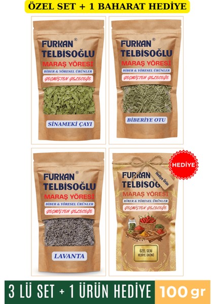 Sinameki Çayı 100GR + Biberiye Otu Çayı 100GR + Doğal Lavanta 100GR + 1 Baharat Hediye