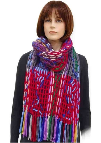 Engin Renkli El Örgüsü Özel Tasarım Şal Atkı