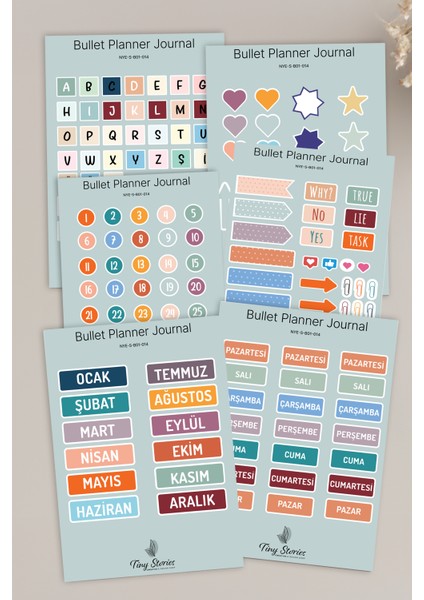 Bullet Journal Sticker Seti - 6 Sayfa / Ajanda, Scrapbook, Journal