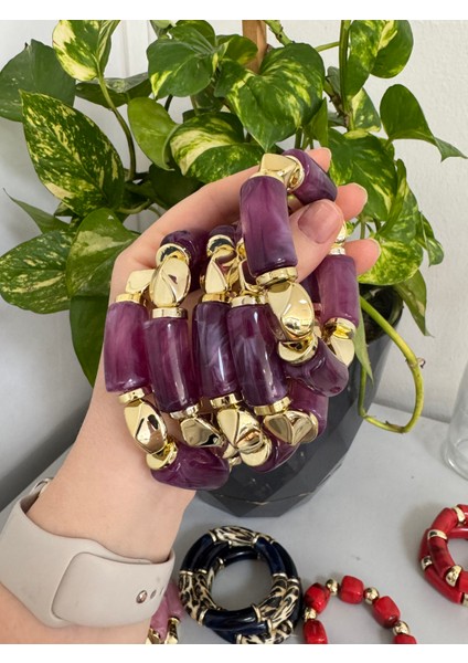 Kemik Akrilik Lastikli Bileklik Vintage