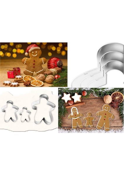 Zencefil Adam Kurabiye Kalıbı Seti, 3 Farklı Boy, Paslanmaz Çelik Kurabiye Kesici,kurabiye Adam Kalıbı,kek Kalıbı, Pastacılık Ginger Adam modelleri