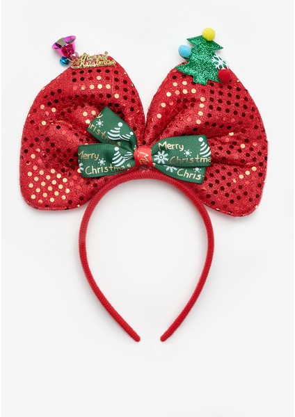 Kırmızı Çanlı Çam Ağacı Figürlü Kız Çocuk Yılbaşı Taç