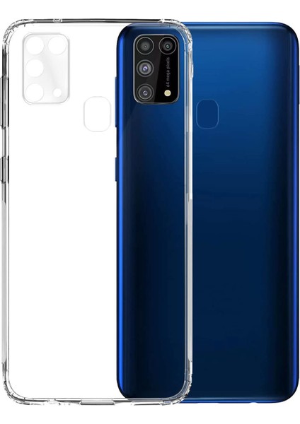 Samsung Galaxy M31 ile Uyumlu Kapak Kamera Korumalı Şarj Yeri Tıpalı Şeffaf Silikon Kılıf
