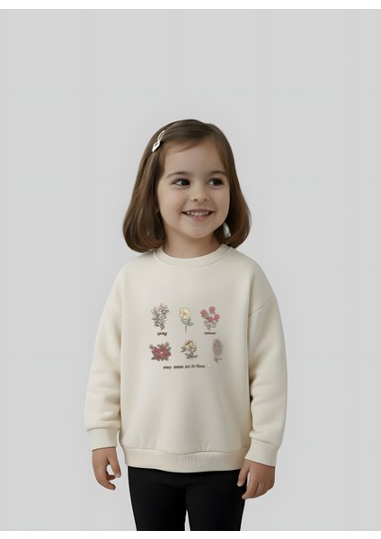Çiçek Nakışlı Kız Çocuk Penye Sweatshirt fiyatları