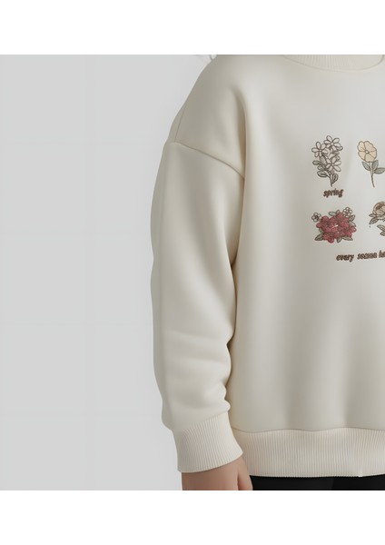 Çiçek Nakışlı Kız Çocuk Penye Sweatshirt indirimleri