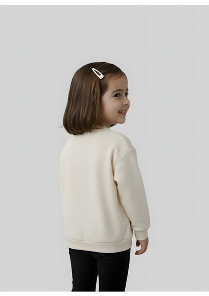 Çiçek Nakışlı Kız Çocuk Penye Sweatshirt