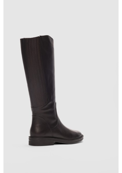 Arvee Hakiki Deri Lastikli Alçak Topuklu Kadın Çizme- Kahverengi fiyatları