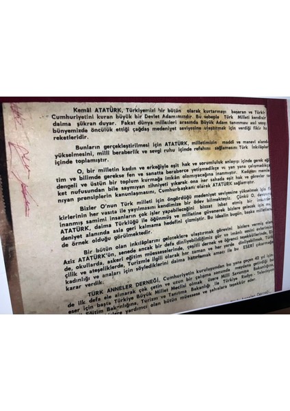 Kemal Atatürk - Türk Anneler Derneği - Dönem Baskısı Plak