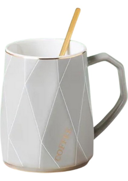 Geometrik Desenli Gold Kaşıklı Kapaklı Modern Seramik Kupa fiyatları