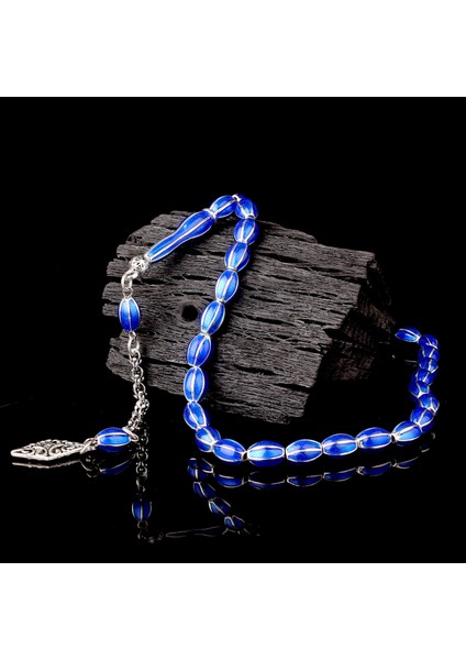 Gece Mavisi Mine Işlemeli Metal 6 Yarma Model Tesbih