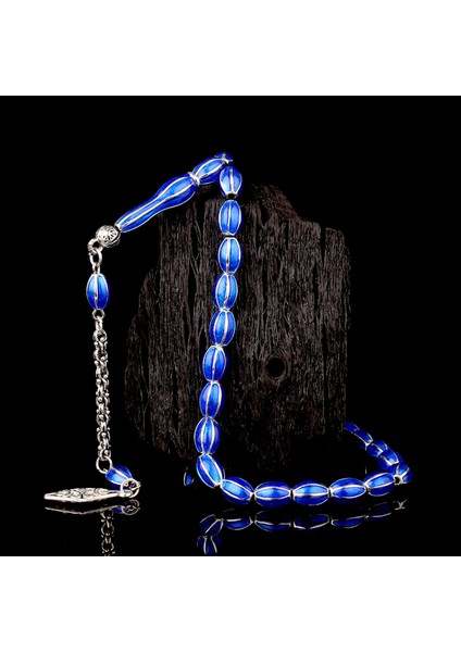 Gece Mavisi Mine Işlemeli Metal 6 Yarma Model Tesbih modelleri