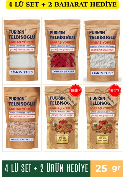 Himalaya Tuzu 25GR + Limon Tuzu 25GR + Limon Tuzu Tane 25GR + Kızamık Şekeri 25GR + 2 Baharat Hediye