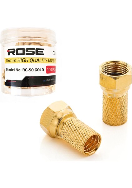 Rg6 F Konnektör Gold 22MM 100 Adet Rose RC-50GOLD