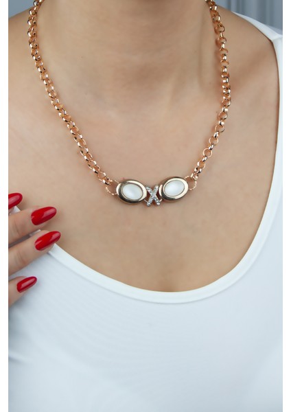 Halka Zincir Inci Detay Kolye