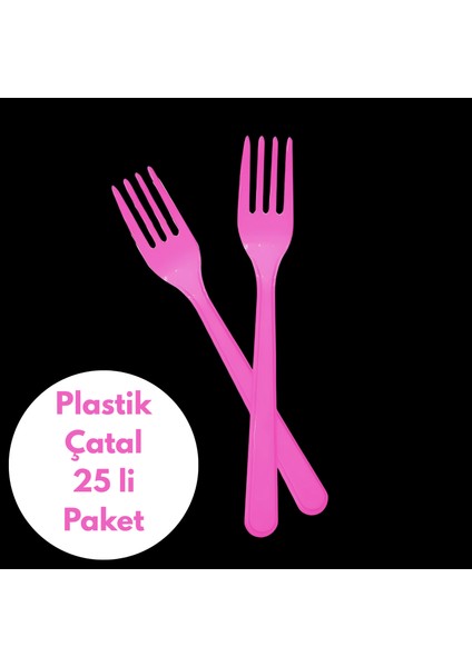 Pembe Renkli Plastik Çatal 25 Li Paket