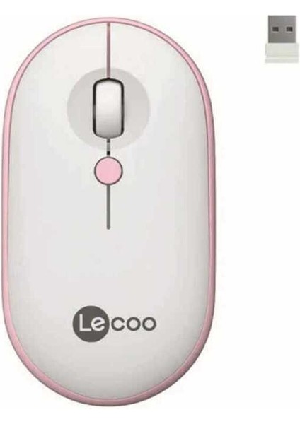 Lecoo WS212 Pembe-Beyaz Optik Kablosuz Mouse