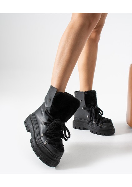 Aylin Kadın Peluş Detaylı Kalın Tabanlı Bağcıklı Kışlık Bot fırsatları