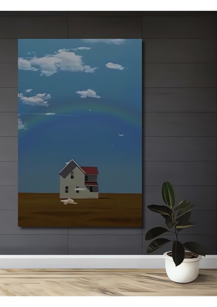 Gökyüzü Aşkına Gızemlı Ev Sulu Boya Görünümlü Ahşap Dekoratif Tablo Dikdörtgen Tablo