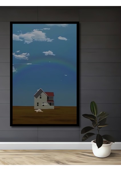 Gökyüzü Aşkına Gızemlı Ev Sulu Boya Görünümlü Ahşap Dekoratif Tablo Dikdörtgen Tablo fiyatları