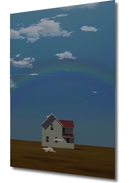 Gökyüzü Aşkına Gızemlı Ev Sulu Boya Görünümlü Ahşap Dekoratif Tablo Dikdörtgen Tablo modelleri